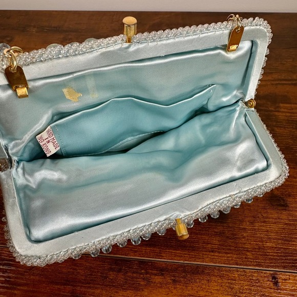 VTG 1960s Beaded Evening Bag Blue Iridescent Sequins Hong Kong Purse Bridal - Picture 4 of 8